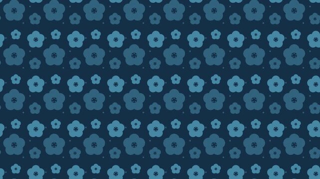 Blue japanese ume plum blossom pattern scrolling, traditional seamless loop background