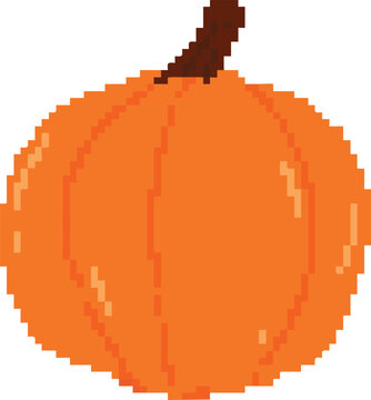 Cute pixel art orange pumpkin icon for autumn harvest and Halloween 8-bit retro gaming asset  on transparents background png