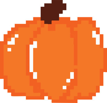 Pixel art orange pumpkin with white highlights for Halloween and autumn harvest 8-bit retro theme  on transparents background png