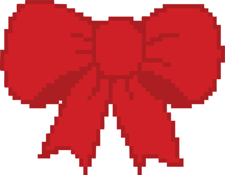 Pixel art large red puffy ribbon bow icon for Christmas Halloween and gift 8-bit retro decoration on transparents background png