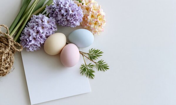 Easter card highlighted by pastel hyacinths