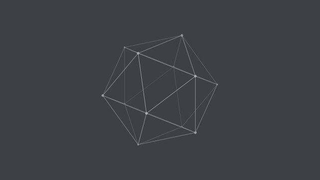 Gray wireframe polyhedron rotating slowly, geometric seamless loop background
