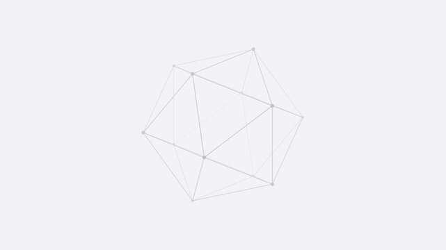 White wireframe polyhedron rotating slowly, geometric seamless loop background