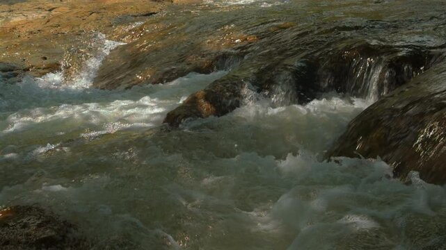 Rushing River Rapids The dynamic flow of a river creates mesmerizing rapids as water cascades over textured rocks, capturing the raw power and beauty of nature's force.