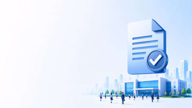 Corporate illustration of a server with a renewal arrow and a company building with small business people - legacy system renewal concept banner with copy space