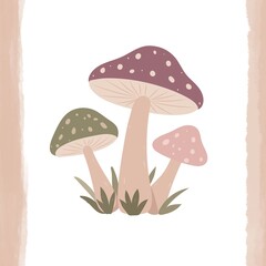 Cute pastel mushroom seamless pattern. Whimsical woodland fungi background with earthy tones for nursery decor, kids wallpaper, wrapping paper, cottagecore textile fabric print, autumn forest