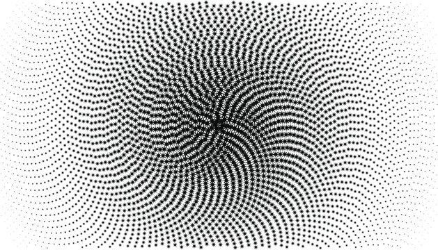 Circular spiral pattern composed of black dots, creating a swirling vortex effect that radiates from the center towards the outer edges