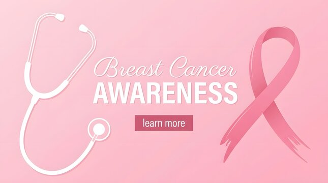 Breast cancer awareness month pink ribbon stethoscope for support early detection
