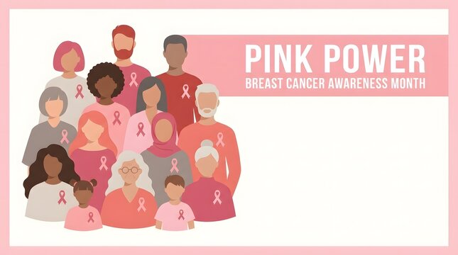 Pink power supporting breast cancer awareness month with a diverse community illustration