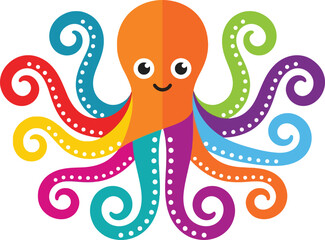 Octopus illustration displays vibrant colors and symmetrical tentacles on a clean background. © Muhammad