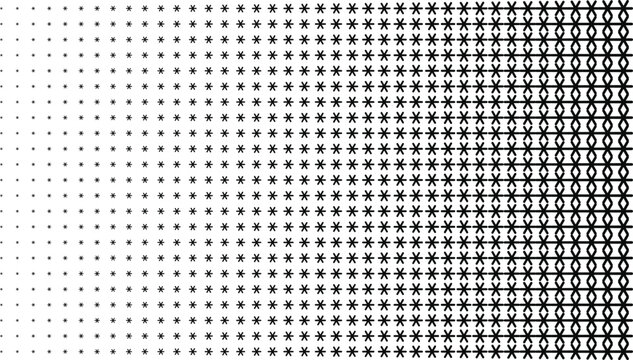 Horizontal gradient pattern of black star-like symbols, transitioning from sparse dots on the left to dense, interconnected cross shapes on right