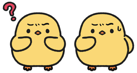 困る、はてなマークを出しているヒヨコのイラストセット © とりあいす