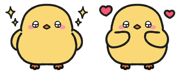 キラキラとした目で嬉しそうなヒヨコのイラストセット © とりあいす