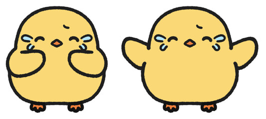 笑い泣きしているヒヨコのイラストセット © とりあいす