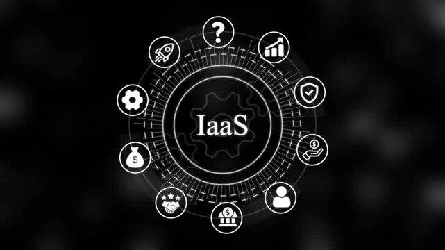 Iaa s infrastructure as a service concept with rotating digital and network connectivity hud interface