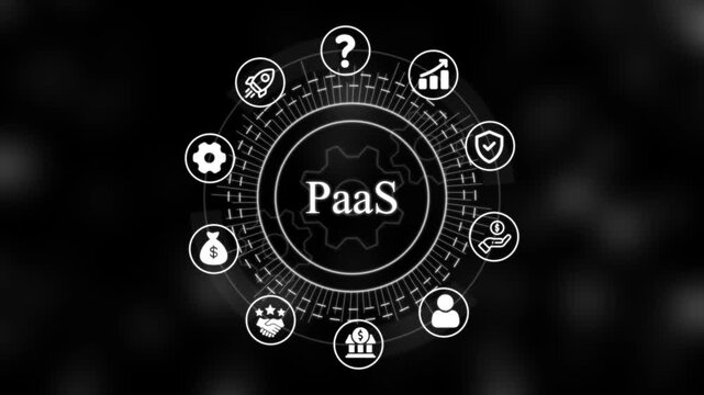 Paa s platform as a service concept with digital and rotating hud interface for cloud computing and software development technology