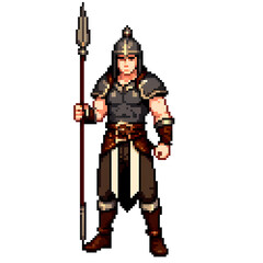 Fototapeta premium Spear Spearman Warrior Pixel Art Illustration