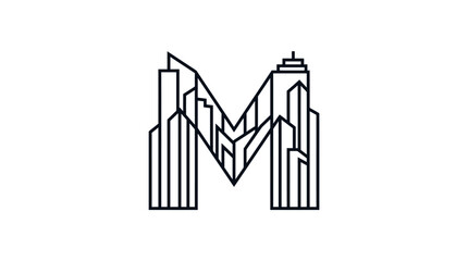 Fototapeta premium A minimalist graphic design featuring a letter shape formed by stylized city skyscrapers