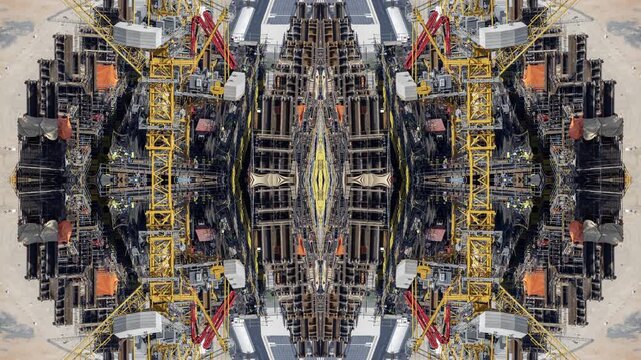 construction of a new skyscraper in dubai made into abstract mirrored pattern