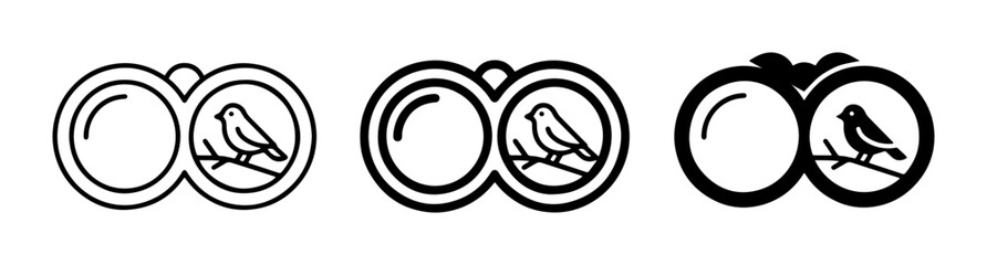 Obraz premium Binoculars Icon Set, Birdwatching Optics, Nature Observation Symbols, Vector Graphics