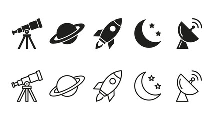 天文太空火箭望远镜卫星矢量图标合集 © Vault