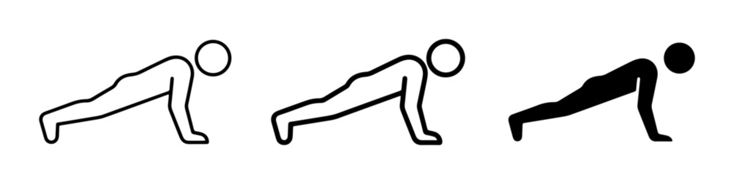 Fitness Icons: Push-up Exercise Variations, Silhouette and Outline Styles, Workout Graphics