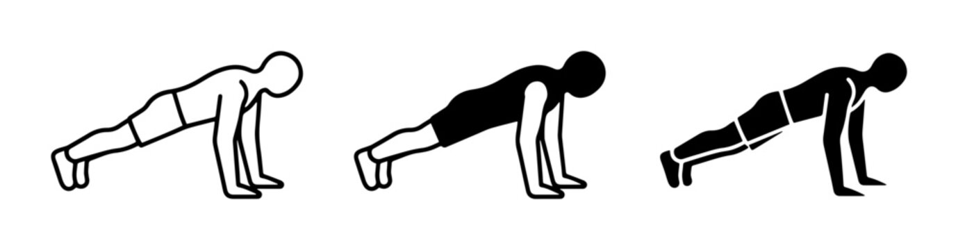 Fitness Icons: Push-up Exercise Variations, Silhouette Figures, Workout Poses, Bodyweight Training