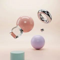 Minimal 3D Geometric Background with Floating Glossy Shapes and Glass Cube © Omar