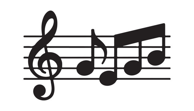 Treble clef with various musical notes on staff lines transparent background vector illustration.