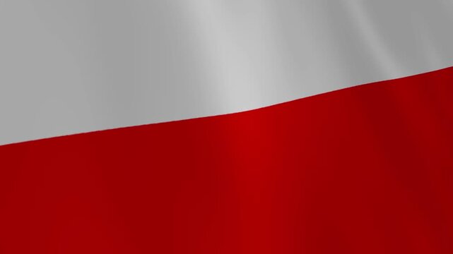 Poland flag waving close up angled animation loop, Polish patriotic background and European national identity symbol
