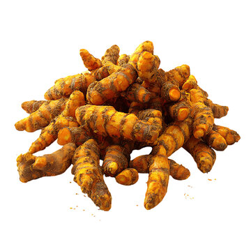 Scattered raw turmeric roots