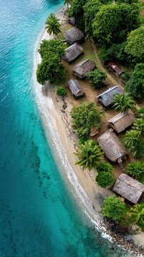 Emancipation Day (Guyana) Aerial view of tropical beach with huts and turquoise water