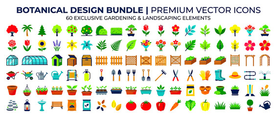 Gardening and Landscaping Vector Icons Bundle © Saiful