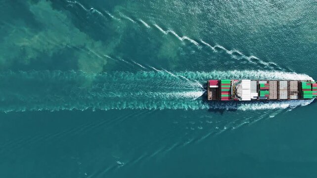 cargo ship carrying container and running for export goods from cargo yard port to custom ocean concept technology transportation. container ship export import shipping service.	
