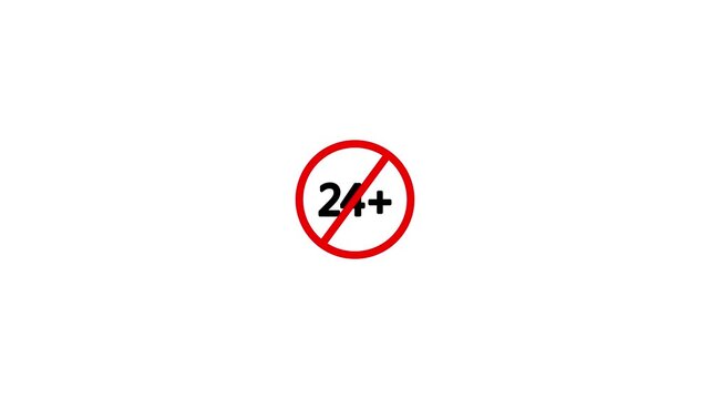 24+ content rating, age limit permanent, Saigon animation, movies and gaming, parental guidance warning, motion graphics video with transparent white background.