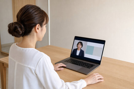 Japanese Businesswoman Evaluating an Online Consultation from Her Home Office