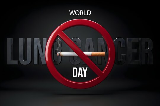 World lung cancer day awareness sign with prohibited cigarette symbol, bad habit