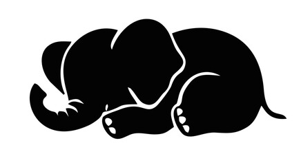 Black silhouette of a baby elephant lying down and sleeping. Vector illustration of an elephant. © mamat