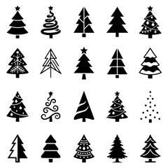 Obraz premium Set of black Christmas tree vector icons