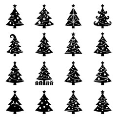 Obraz premium Set of black Christmas tree icons on white background