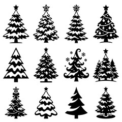 Obraz premium Set of Black and White Christmas Tree Icons Vector