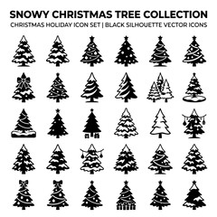 Obraz premium Set of Black Snowy Christmas Tree Silhouette Vector Icons