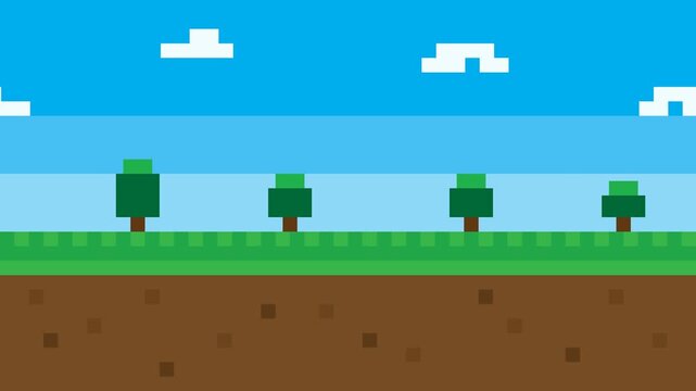 Pixel Art 8-bit Video Game Landscape Background Animation.