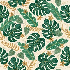 Seamless Tropical Monstera Leaf Pattern on Light Background, Botanical Vector Wallpaper © Omar