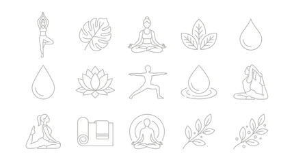 Fototapeta premium A collection of minimalist line art icons representing wellness and yoga practices