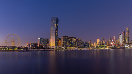 Naklejka premium Docklands CBD Melbourne Blue Hour Beautiful Sky