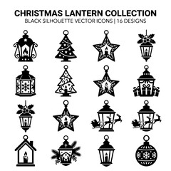 Fototapeta premium Christmas Lantern and Ornament Silhouette Vector Icons