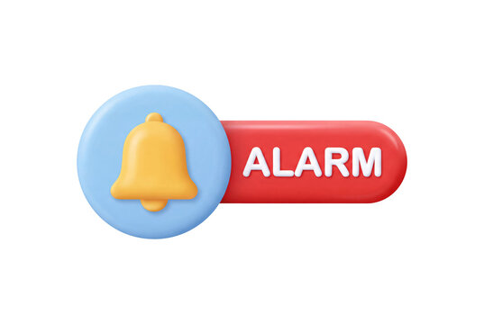 3d notification bell icon with alarm text label with blue circle attached on transparent background
