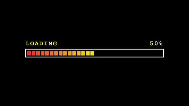 Retro Pixel Loading Progress Bar Animation Sequence Showing Percentage Increments.