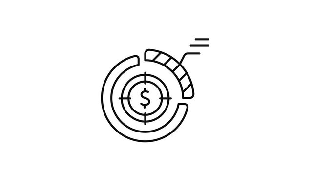 Minimalist outline animation of entrepreneur pie chart with money drawing on and fading out. Features a clean pop up style in 3 color setups.